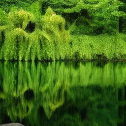 Reflection of ferns in pool of water, nature photography, calm, Zen, soft lighting