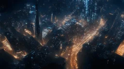 dark cyberpunk city from above the sky