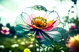fotografía en doble exposición de la flor de irupe en primer plano,
