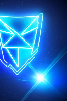 neon blue, flying parts of armor in form of triangles, cyber armor, geometric patterns on armor, male, orbiting triangle