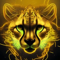 A beautiful portrait of a cyborg cheetah yellow neon color scheme, high key lighting, volumetric light high details psychedelic background