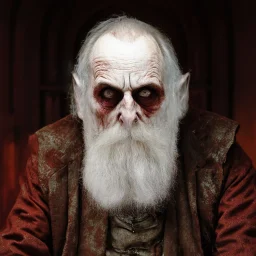 very grainy discolored modern photo, closeup portrait, dark ancient hall with no lights, grunge, extremely old male with chalk-white skin wearing old dashing and opulent clothes, threatening, imposing, nosferatu