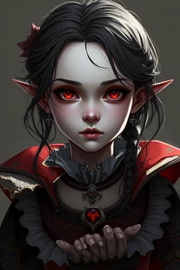 a vampire child, female, red eyes, attractive, fantasy, medieval, young, illustration, cinematic, digital art