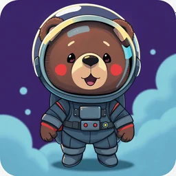 Cute bear character, wearing astronout suit