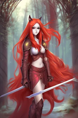 Teenaged Female Red haired kitsune paladin