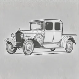 A simple, minimalistic line drawing of a Ford T model, white background.