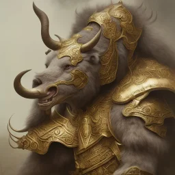 a Buffalo warrior in Gold and black battle armor, a highly detailed illustration, background of Inka jungle, realistic render, 8 k, micro detail, intricate, elegant, centered, digital painting, Artstation, smooth, sharp focus, illustration, artgerm, tomasz alen kopera, peter mohrbacher, donato giancola, joseph christian leyendecker, wlop, boris vallejo