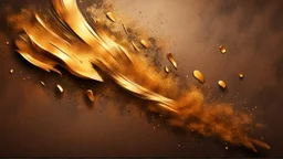 Hyper Realistic glowing-golden-groovy-brush-strokes-texture-with-embers on brown-rustic-wall-background with shadows