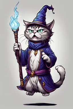 A angry cat as a wizard ready to jump drawing