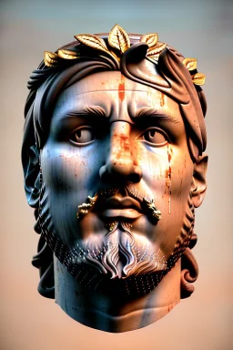 Ultra Realistic image, Roman sculpture, white marble material, Lionel Messi, gold Laurel leaves wreath, renaissance ornaments, one gold star in heart, sun ornament, sun rays background, chisel style, waist up portrait, emperor style, epic, celestial, cinematic lighting, God light, god rays, 4k resolution, smooth details, ornate details, soft lighting, unreal engine 5, art station, substance 3d.