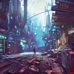 A beautiful ultra detailed concept art landscape of the underbelly of a cyberpunk city black market alley way on an alien planet, dirty and robust, cool color scheme by Pixar, dan mumford, beeple, sparth, andreas rocha john howe, and Martin Johnson Heade, concept art wallpaper, featured on conceptartworld, cinematic lighting, landscape photography composition, f16, night time, unreal engine, trending on behance, featured on artstation