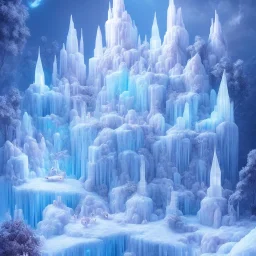 transparent crystal ice castle, rabbits, ice mountain, crystal, ice crystal