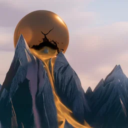 the broken sun melts down the mountain, pierced through bottom