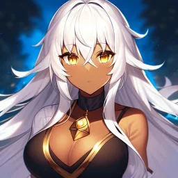 girl, masterpiece, best quality, volumetric lighting, dynamic pose, detailed outfit, perfect eyes, white hair, golden eyes, messy hair, long hair, dark elf,