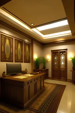 Reception room for secretarial clients in the engineering company in Moroccan style, Arabic discussions and the development of technology