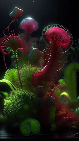 "3D HR Complex Unique and Beautiful Bioluminescent Carnivorous Plants, a breathtaking frontier fantasy artwork by Android Jones, Jean Baptiste monge, Alberto Seveso, Erin Hanson, Jeremy Mann. Minimalist highly detailed and complex professional_photography, masterpieces, 8k resolution concept art, Artstation, tricolor, Unreal Engine 5, cgsociety" Highly detailed ArtStation Concept Art Clear Focus Smooth cinematic 4K epic Details Serious Stoic ARTgerm AN's mature art. Bosch painting style,Busch