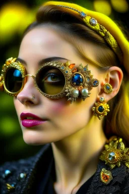 Beautiful of Dutch girl wearing sunglasses with Medieval brooch jewelry., Brooch, gold brooch and diamond, brooches for multiway dresses, decorative jewelry, designed to be attached to garments, decorated with enamel or with gemstones, The best brooch jewelry designs, wildlife as gold brooch design, modern brooches