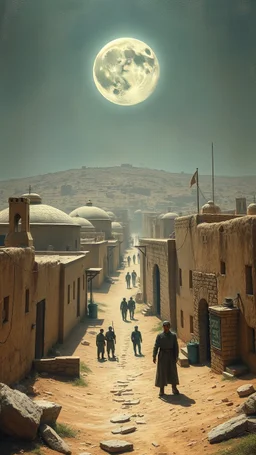 A village from star war movie at Sidi Bouhle in Tunisia a site for ufo base with aliens solders Bosch painting style nightmare. Lot of aliens soldiers