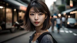 portrait of beautiful japanese model on street