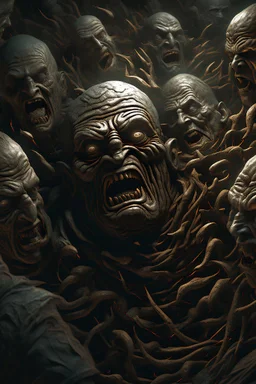 nightmares paint style Title: "a surrounded by angry faces , insanely detailed octane render trending on artstation, 8k artistic photography, photorealistic concept art, soft natural volumetric cinematic perfect light, chiaroscuro, award-winning photograph, masterpiece, oil on canvas, Raphael, Caravaggio, Greg Rutkowski, people, beksinski, Giger