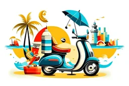 cool fun beach brand beach wear random design seaside bucket and spade vespa sunshine abstract objects like havana brand full page like basqiat