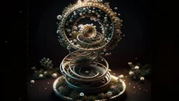 A genetically engineered plant emerges from a mesmerizing spiral, inspired by E. T. A. Hoffmann. This intricate 3D render depicts a fusion of primitivism and biochemistry, showcasing a fascinating blend of RNA bioweapons, xenobiology, and the morphing DNA helix. The image portrays a bioorganic concept of a mechanically evolved life form, born out of DNA experiments.