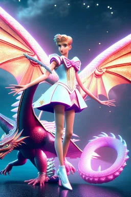 Sailor moon with short hair and dragons wings wearing only dragon scales,mythical,fantasy , magnificent, majestic, highly intricate, Realistic photography, incredibly detailed, ultra high resolution, 8k, complex 3d render, cinema 4d.