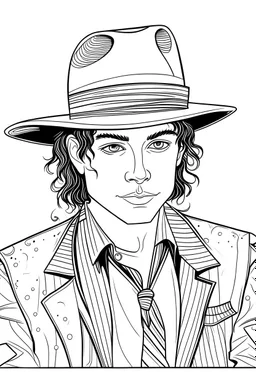 Michael Jackson, b&w line art style fashion, preppy style, simple line art, one line, line art, line drawing style, white background, picture, coloring book style on white background, well composed, clean coloring book page, No dither, no gradient, strong outline, No fill, No solids, vector illustration, –ar 9:11 –v 5