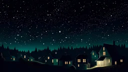a town at night with a small house under the stars Generative AI