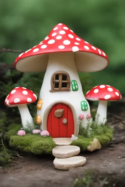 mushroom fairy house with polka dots