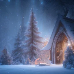 Mysterious christmas night, surreal atmosphere, cosmic backdrop, celestial ambience, soft lighting, very chilly appearance of the surroundings, unreal engine 5 volumetric lighting, intricate details, realistic style, 8k resolution