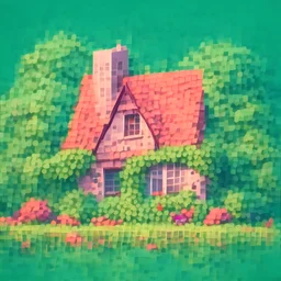 A house with garden, pixelart