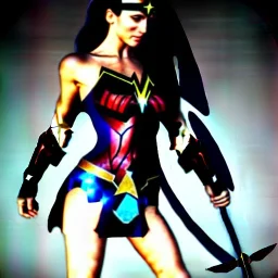 Epic full body portrait of busty atletic young beautiful Wonderwoman with Sword and Shield Luis Royo styles