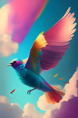 burung yang berwarna sedang terbang dilangit imaginisasi non realistik