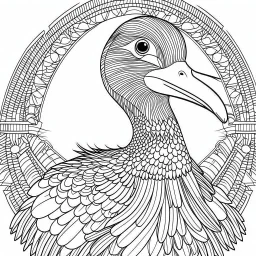 Dodo, mandala, minimal lines, cartoon, white back ground color, real style, realistic, minimalistic, minimal black line art, line art, crisp line art, unique coloring sheet, outlined, outline, crisp, crisp line edges, illustration, thin lines, crisp clear lines, line art, clean line art, unique, 8k, amazing, masterpiece, no colors, no dark color, no black color, avoid thick black, minimalistic line edges, pure white back ground, image character full fit to page,