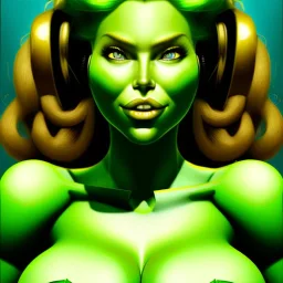 portrait of a beautiful busty she hulk with green eyes by Sandro Botticelli style