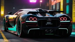 Veyron Super Sport ultimate need for speed tuning Mansory Cyberpunk 2077 neon Style Rear View, Super Detailed, desktop wallpaper, 4K