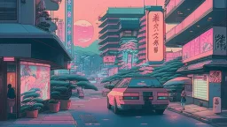 soothing 80s Japanese city ,