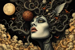 Surrealist art linquivera kylin, bold lines, hyper detailed, a dark warm limited palette, chiaroscuro, <lora:linquivera:0.8>, liiv1, . Dreamlike, mysterious, provocative, symbolic, intricate, detailed