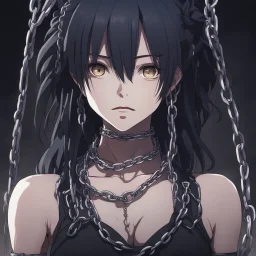 dark anime gilr with a chains in abism