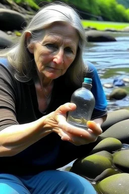 Seorang perempuan menemukan botol hanyut di sungai