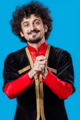 Einstein i n Azerbeyjan traditional costum color full ,upper body ,blury background ,closeup ,sharp focus