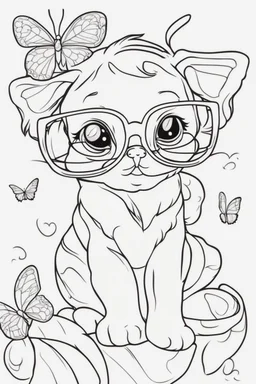 Outline art for cute coloring pages with butterfly with glasses, full body, white background, sketch style, only use outline, clean line art, no shadows and clear and well outlined.