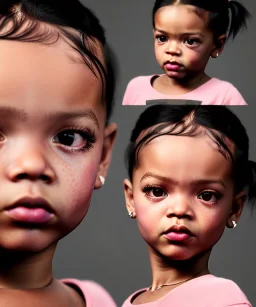 Rihanna toddler, full body, soft skin, dramatic lighting, hyper realistic