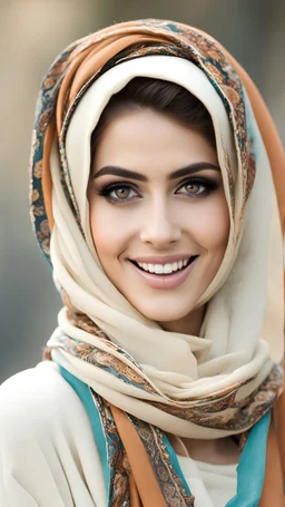 Persian face full makeup girl witjout any accesorys just scarf and very natrual photo Smiling