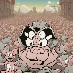 swarm of the swine pigpen pigsty in an epic capitalistic journey of comics , makethem swag angelic poggers bugs bunny