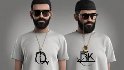 a single man, an Arab from the Middle East, he has a beard, who wears a gold chain, with a t-shirt marked ODK, wears a black baseball jacket with the mark ODK, which bears black sunglasses, with a black baseball cap with the initials ODK. at night, in the city center, at night.