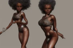 full figure of black female model,high detail, volumetric lighting, tiny features, intricate detail