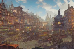 Hanoi+Train station +Colourful city+old lamp+Bar and garden on High Bridges across Skyscraper river+canals+Gothic village+European Metropolis on sea+naples alley+Torino square+trieste canals+victorian London+decòpunk Skyscraper+ +steampunk+biopunk+alphonse mucha, greg rutkowski, matte painting, cryengine, hyper detailed, felix kelly, fantasy art, seb mckinnon