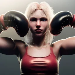 Cyberpunk blonde girl boxing in the ring unreal 5, octane render,cinema4d, dynamic lighting, 8k, redshift render, highly, hyperrealism ultra detailed, hyper realistic.